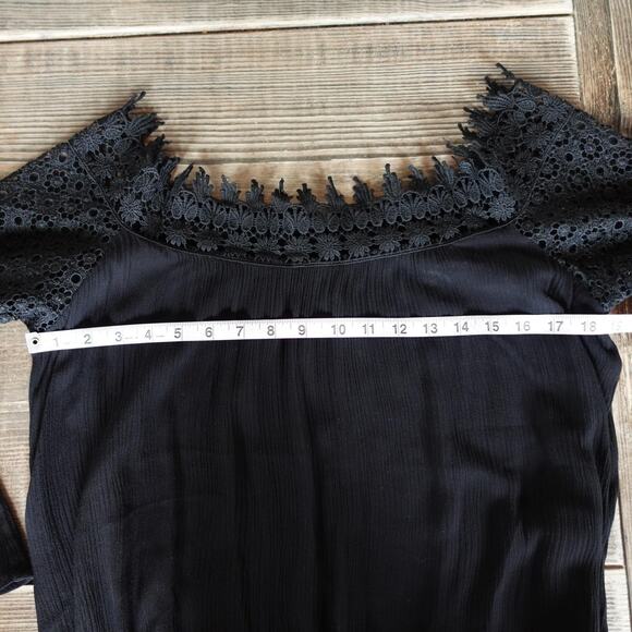 Neiman Marcus Shirt Womens Large Black Lace Crochet Boho Peasant Top Whimsigoth - Picture 5 of 9